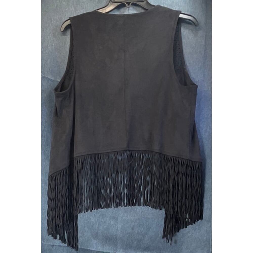 Mossimo Supply Co. Womens M/L Black Open Vest Fringe Cowboy/Lagen Look - Picture 2 of 6